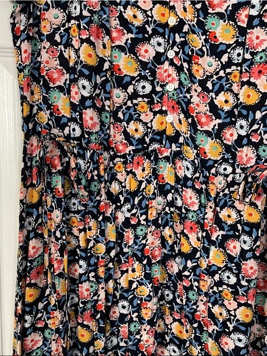 LOFT Navy Floral Button-Front Dress with Multicolor Blooms - Picture 4 of 4